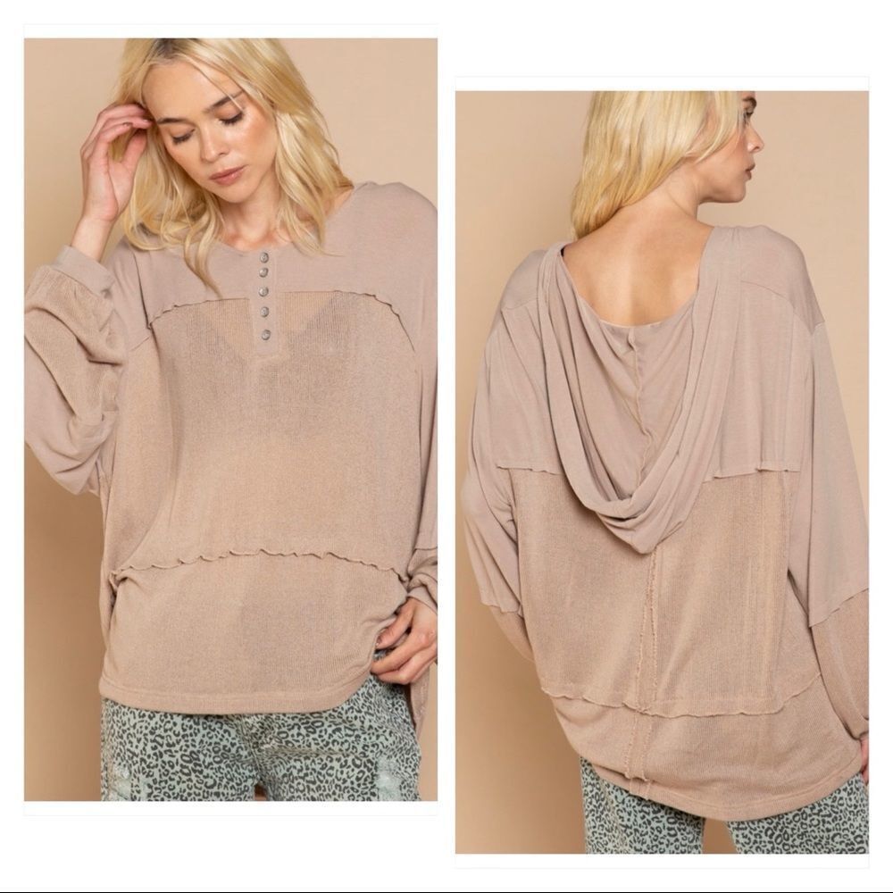 BOHO Knit hooded Top in Mocha - Picture 1 of 8